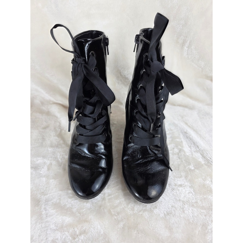 Kenneth Cole Reaction‎ Corrine Black Patent Lace Up High Heel Ankle Boots